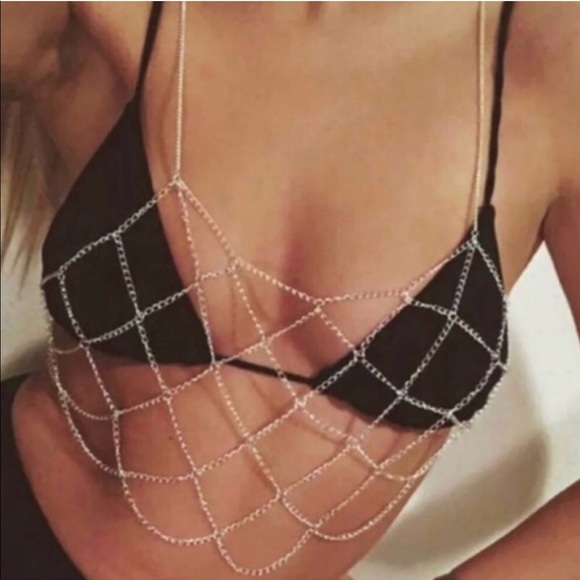 Silver body chain BODYCHAIN netting chest necklace - Picture 4 of 4